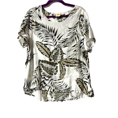 C&C California Women s 100% Linen Top Size 1X Printed  Short Sleeve Blouse NWT