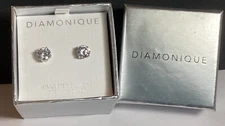 DIAMONIQUE CZ STUD EARRINGS STERLING SILVER NEW IN BOX CUBIC ZIRCONIA QVC