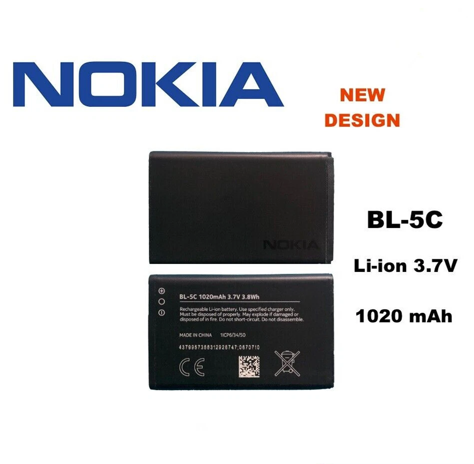 Nueva Batería BL-5C BL5C para Nokia 1100 1600 2112 3100 3555 6085 6205 1020mAh Foto 2 de 4