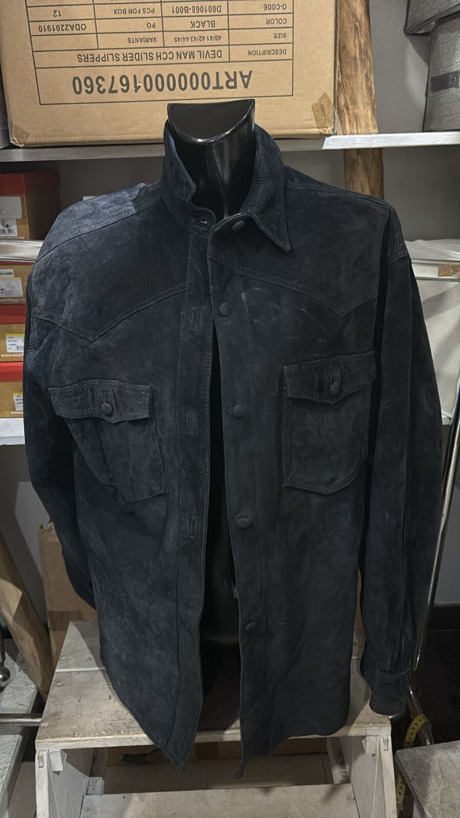 Vintage Blue Leather Coat for Women Size M by Dargenio LLD522