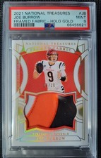 2021 National Treasures Joe Burrow Framed Fabric 3 Clr Patch Holo Gold /10 PSA 9