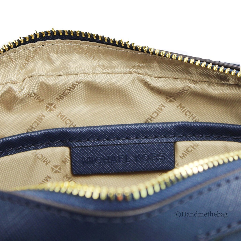 Michael Kors Jet Set Large East West Navy Leather Zip Chain 