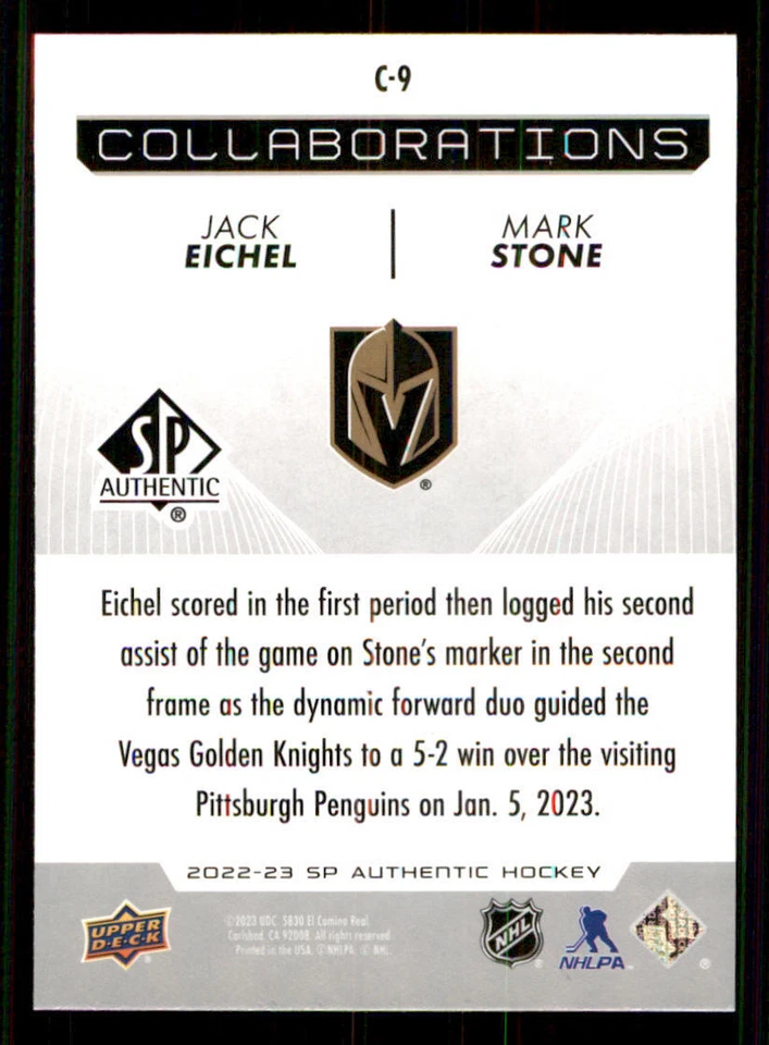 2022-23 SP Authentic Collaborations #C9 Jack Eichel/Mark Stone - Image 2 of 2