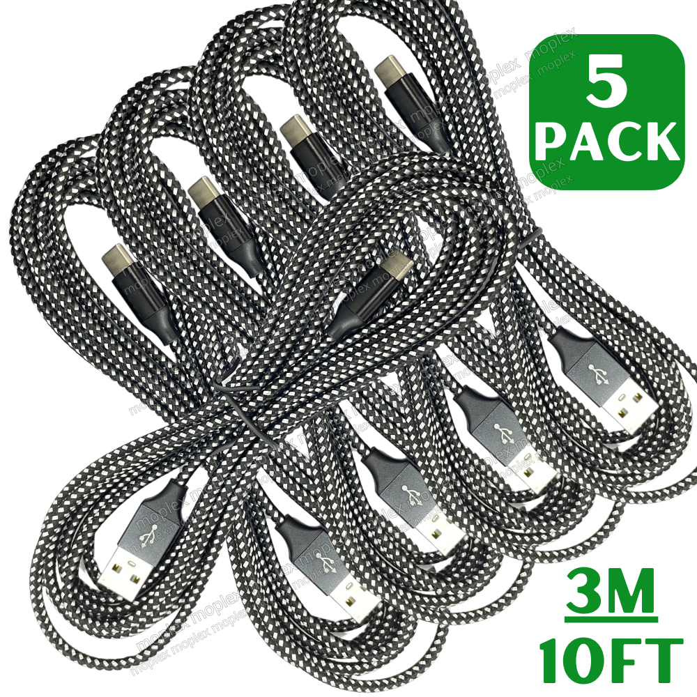 5-Pack 10ft USB-C Fast Charger Cables for Samsung Android Phones-image