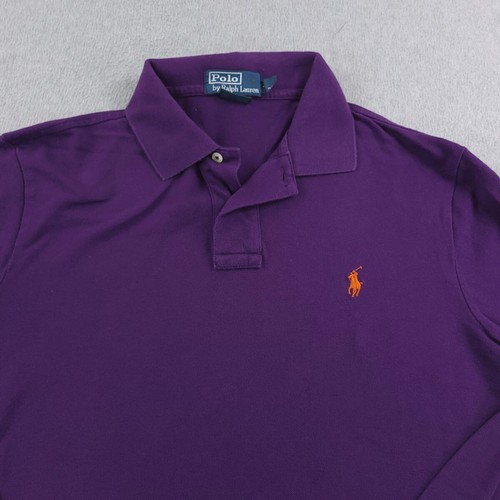 Polo Ralph Lauren Shirt Mens Large Slim Fit Purple Pique Long Sleeve Pony Logo - Picture 2 of 12