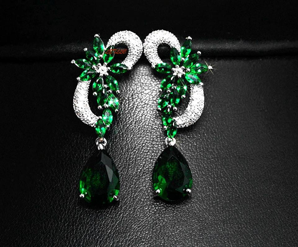 Pendientes araña gota 5ct circonita cúbica simulado rubí zafiro esmeralda Foto 4 de 4