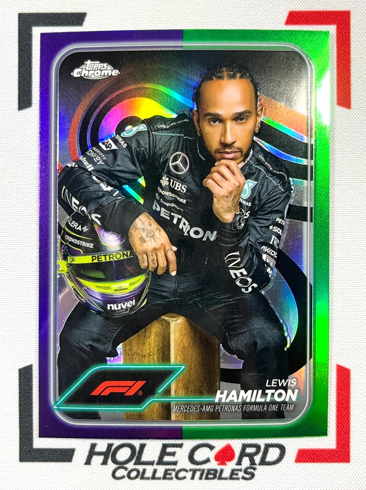 LEWIS HAMILTON 2024 Topps Chrome Formula 1 F1 #6 Purple Green Refractor (1)