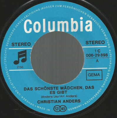 Christian Anders Das Schönste Mädchen, Das Es Gibt / Maria Lorena Columbia