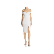 Black Halo Hepburn Sheath Cocktail Dress Off The Shoulder Porcelain White - NEW