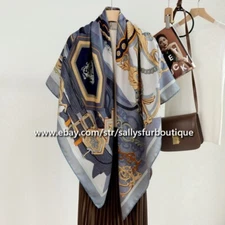Sally's Boutique 70% Cashmere 30% Silk Belt Print Double Face Wrap Scarf Shawl