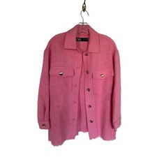 Zara Hot Pink Blazer Textured Tweed Gold Buttons Barbie Blogger Favorite Small