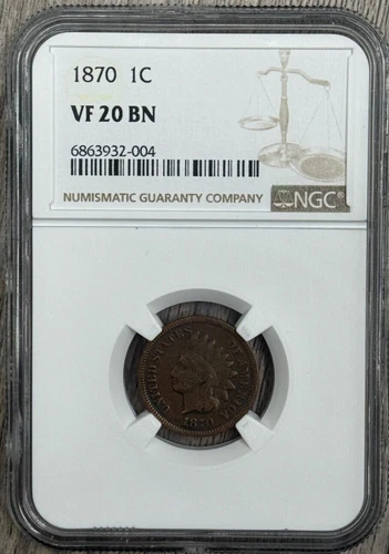 1870 Indian Head Cent, NGC VF 20, Bronze Cent, Semi-Key Date