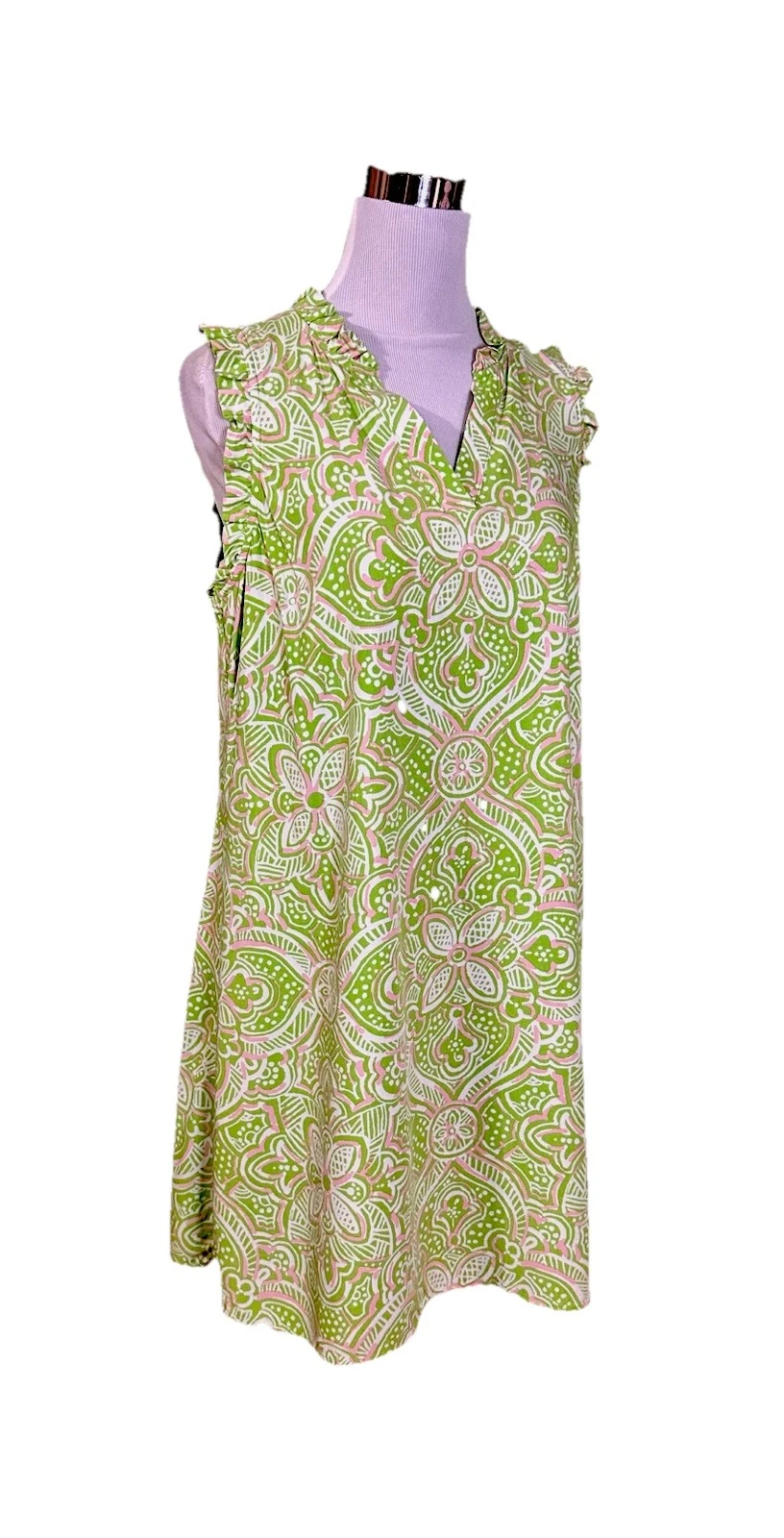 VETEMENTS Abito tubino Crown & Ivy donna taglia media verde con volant scollo a V costa preppy