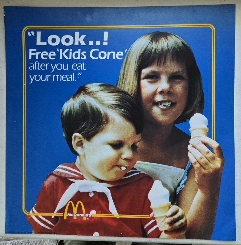 1982 McDonald's "Free Kids Cone" Translite sign 21.75" Advertising Display 