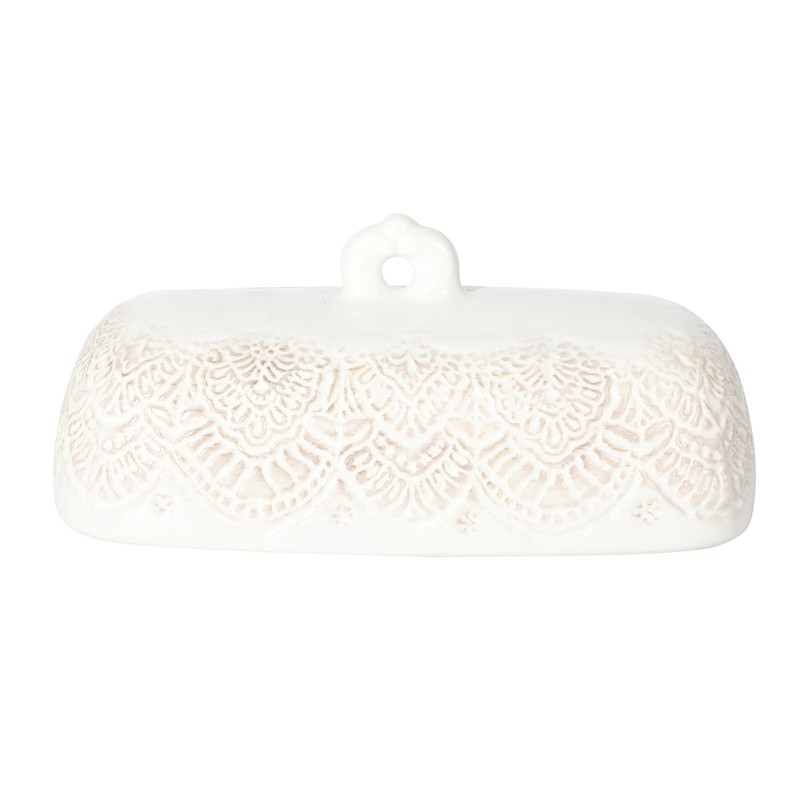 Vintage Lace Butter Dish Ceramic W/ Lid Microwave Dishwasher Safe Entertaining