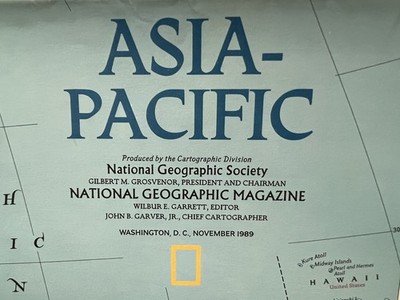 Vintage 1989 ASIA-PACIFIC Poster Map National Geographic West Pacific 19 x25 
