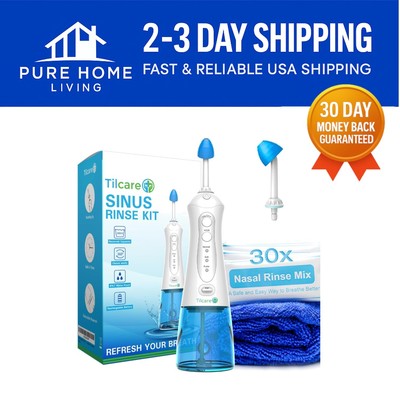 Electric Nasal Rinse System for Allergy Relief - Includes 30 Salt Packs & Towel