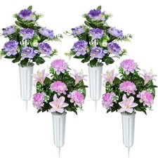 Artificial Cemetery Flowers, Artificial Grave Memorial Flowers with Vase for ...