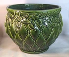 Vintage McCoy Pottery Jardiniere Green Leaf Diamond Quilted Pattern 1480-10