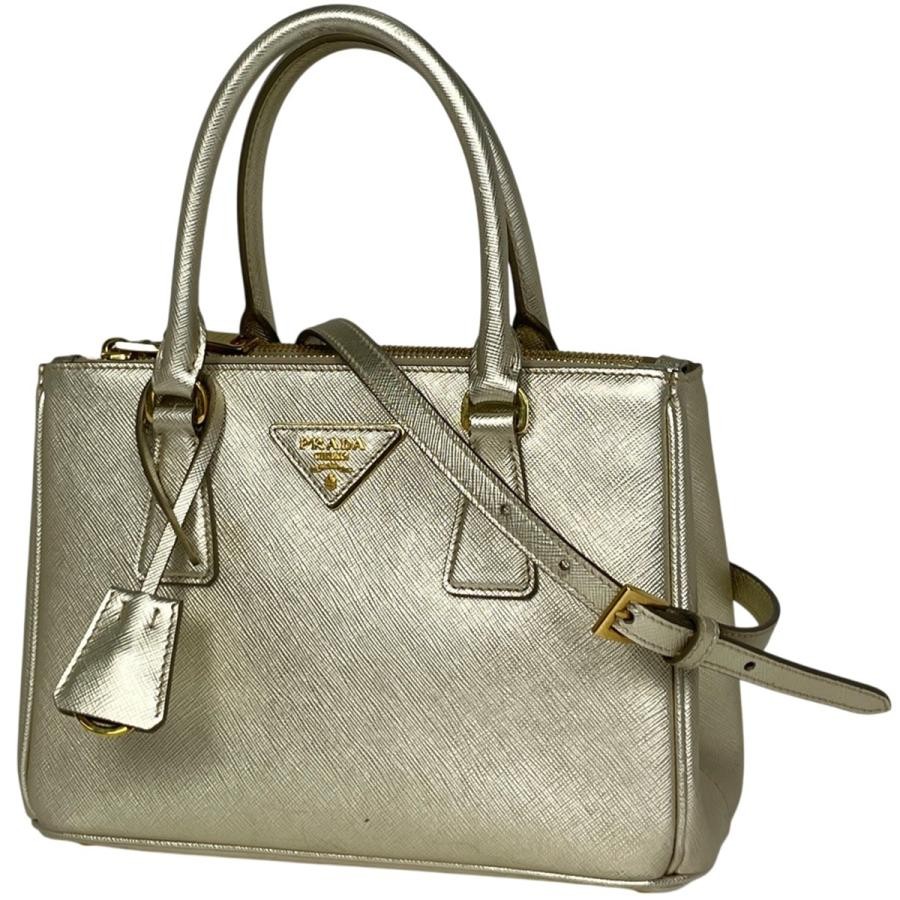 PRADA Galleria 2-Way Shoulder Bag Handbag Leather Gold #BS908