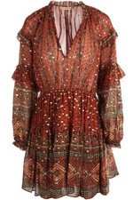 ULLA JOHNSON BROWN SILK MINI DRESS US 2 UK 6