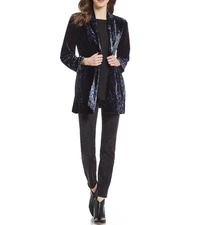 Eileen Fisher NWT Deep Blue Velvet Long Sleeve Open Jacket L $498