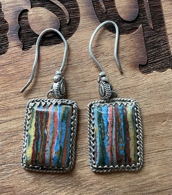 Don Lucas Navajo DF Sterling Regenbogen Kalsilika Ohrringe Südwesten Handwerk Silber