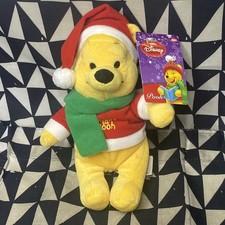 Disney Winnie the Pooh Beanie Plush with Santa Hat Christmas Green Scarf 9"