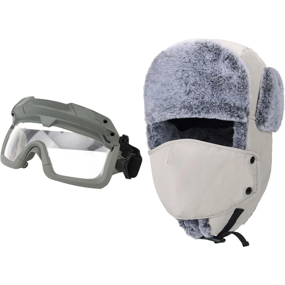 Women Winter Warm Hats Windproof Ushanka Hunting Hat and Windproof Glasses Men