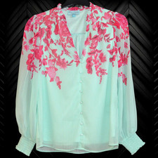 �60 LOVE & ROSES SZE 10 MINT GREEN PINK LONG SLEEVES TOP BLOUSE EVENING OCCASION