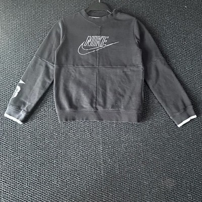Nike Crewneck Sweatshirt Mens Medium Black Embroidered Spellout Logo Pullover
