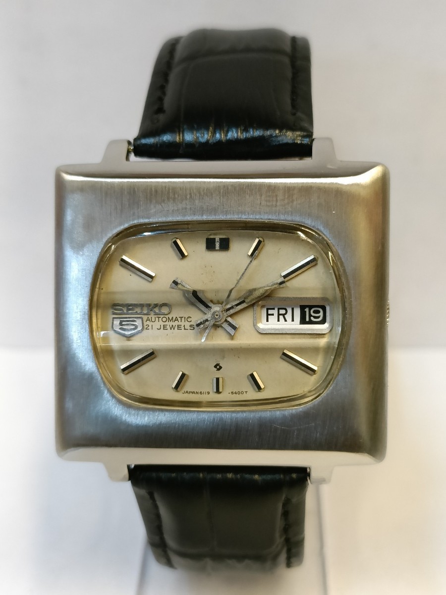 セイコー5時計(6119-6030) 21JEWELS 自動巻き 腕時計レア VINTAGE SEIKO 5 21J AUTOMATIC PATINA WHITE DIAL 6119-5400 JAPAN