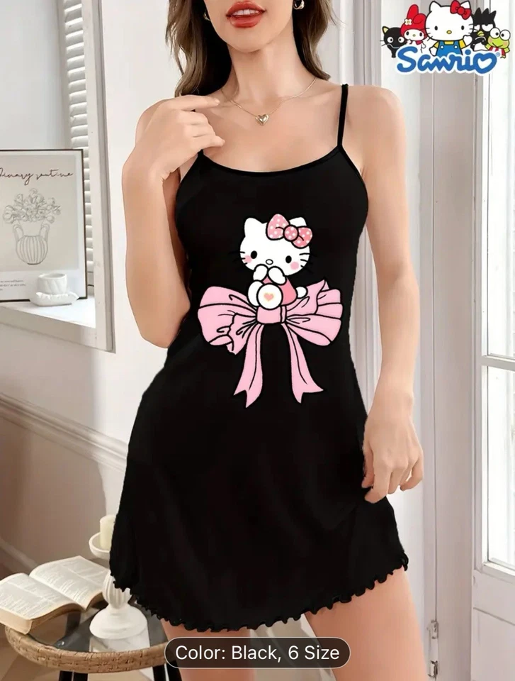 Pijama falda con correa elegante y cómodo estampado audaz de Hello Kitty de alta calidad Foto 4 de 4