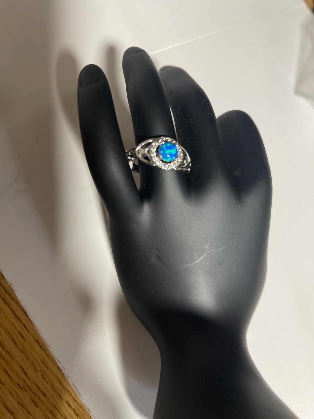 Blue Simulated Opal Silver Tone Ring Costume Jewe… - image 4