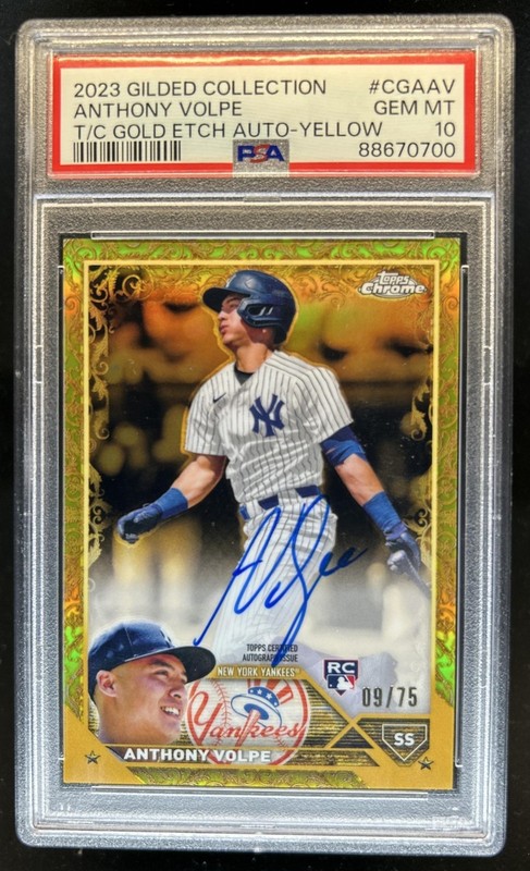 2023 Topps Gilded Anthony Volpe Chrome Gold Auto RC Yellow Refractor #/75 PSA 10