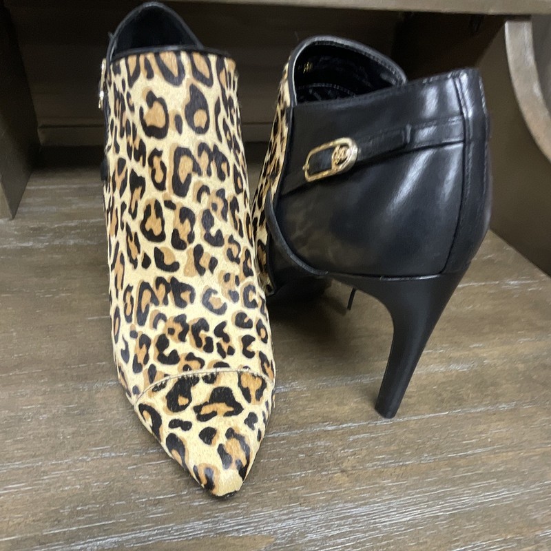 Cole Haan Black Beige Leather Calf Hair Animal Print Zip Stiletto Heels 8.5B