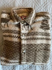 True Grit VintageReindeer Print Substantial Sherpa Shirt / Shacket in Tan Size L