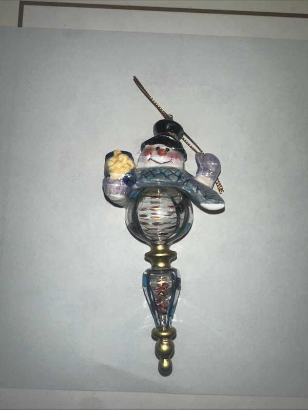 Vintage Blown Glass & Ceramic Snowman Hand Painted Christmas Ornament 5"