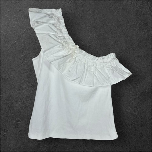 Anthropologie Porridge Clothing White One Shoulder Ruffle Top Small NWT