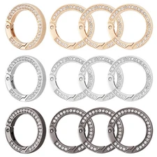 1box 12pcs 3 colors Rhinestone Spring O Rings Rhinestone Round Carabiner 