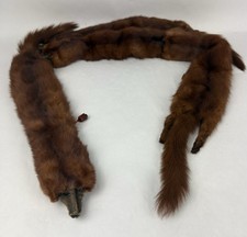 Vintage 4 Mink Pelt Brown Fur Stole Wrap Scarf Neck Warmer Clean Retro Fashion
