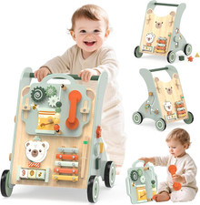 Wooden Baby Walker, Adjustable Speed Baby Push Walker for 1 Year Old, 10-In-1 Mo