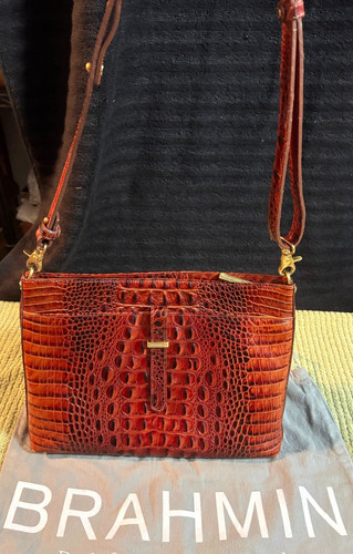 Brahmin Brown Croc Embossed Crossbody Bag – DARK PECAN