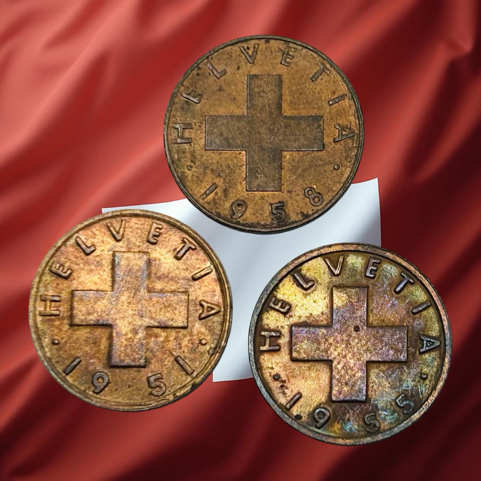 Lot of 3 Switzerland 1 Rappen Coins - Some Great Toning - Combined Ship ...