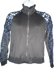 Trouve Jacket Black with Dark Blue Lace Cut-out Back Full Zip Size Medium