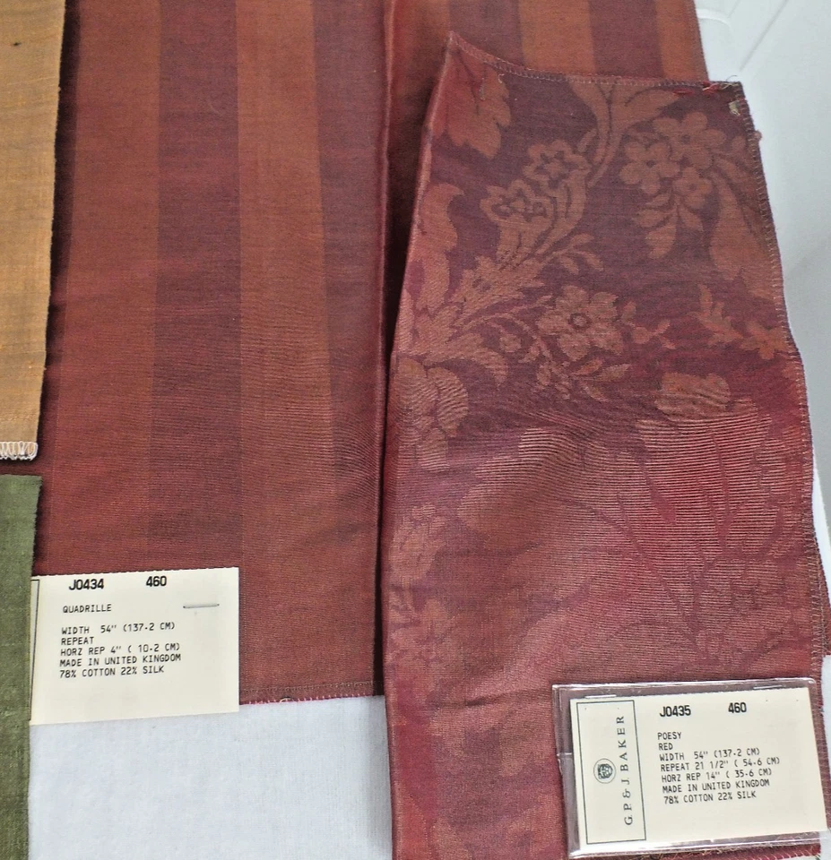 11 SILK and silk blend Kravet GP&J Baker samples scraps remnants 13" square -24" - Image 3 of 4