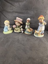 Vtg Lot 4 Hand Paint Ceramic Figurines Hummel Style Artist Signed Mindi Van Alst