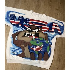 Vintage 90s Taz USA Crewneck Sweatshirt Freeze Looney Tunes Large AOP 1995 L/XL