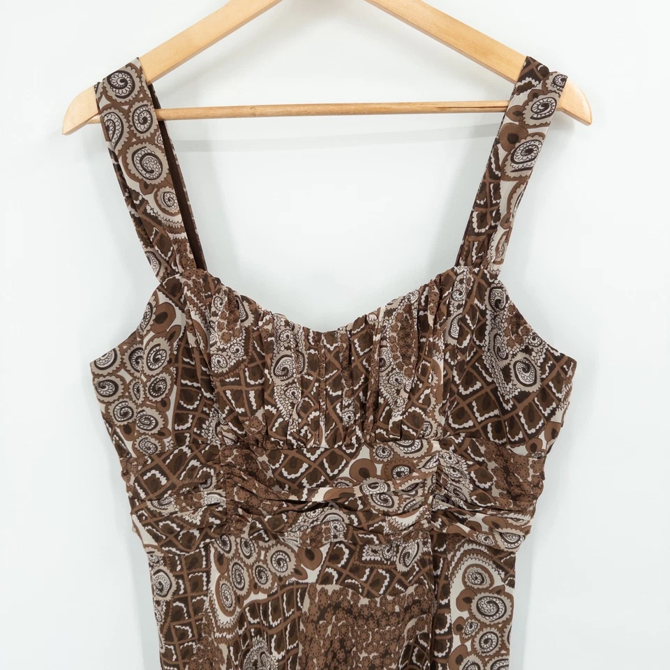 Y2K 森林仙女棕色雪纺迷笛连衣裙 12 码帝国腰婴儿娃娃地球 — 第 2/4 张图片