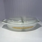 Vintage Pyrex 1960's Royal Wheat Divided Oval 1.5 Qt Casserole Dish w/ Lid